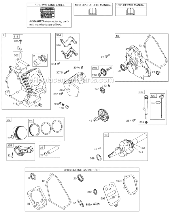 Page A Diagram and Parts List for 15Z100SERIES 0111 Briggs and Stratton Engine